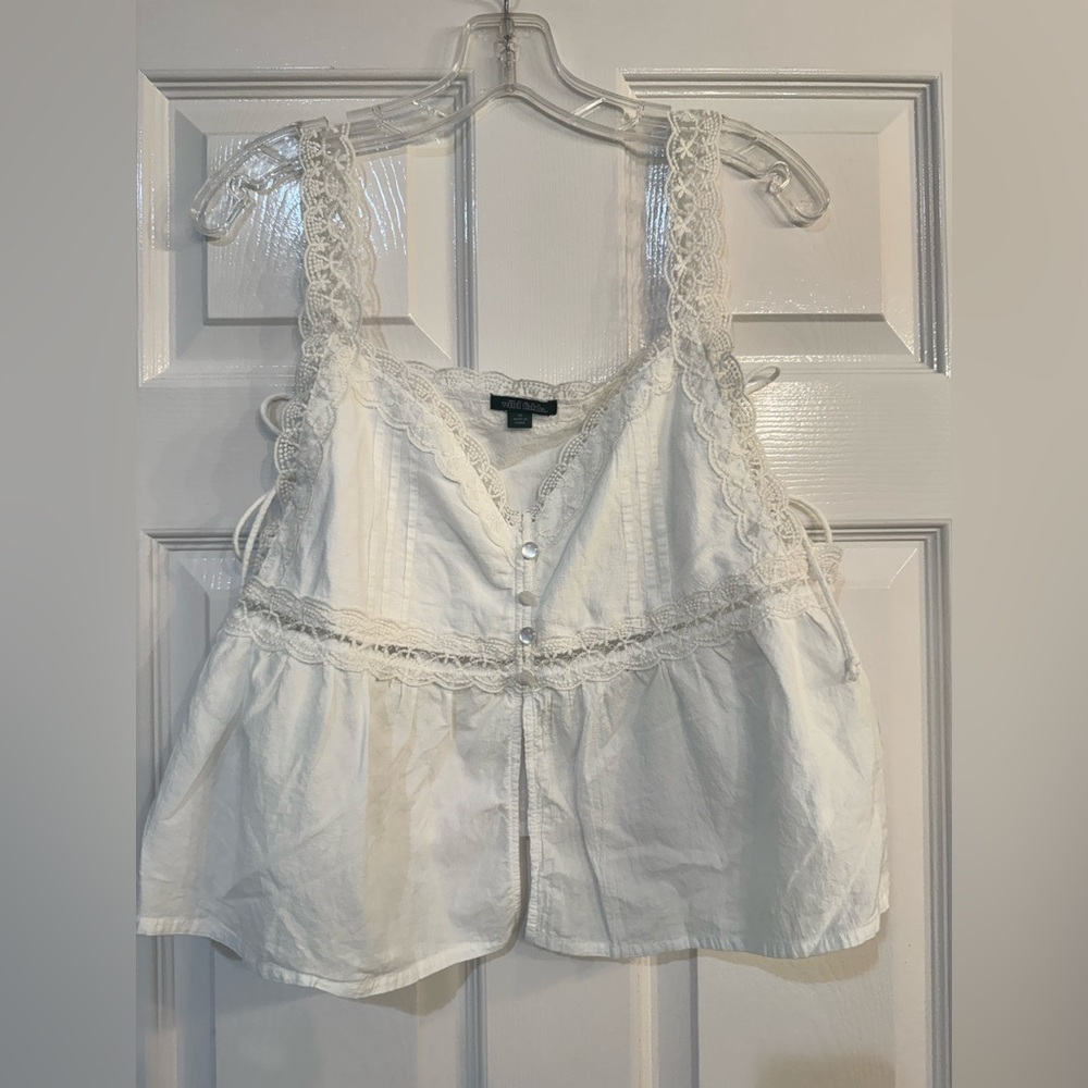 Wild Fable White Lace-Trim Flyaway BabydollTank Top